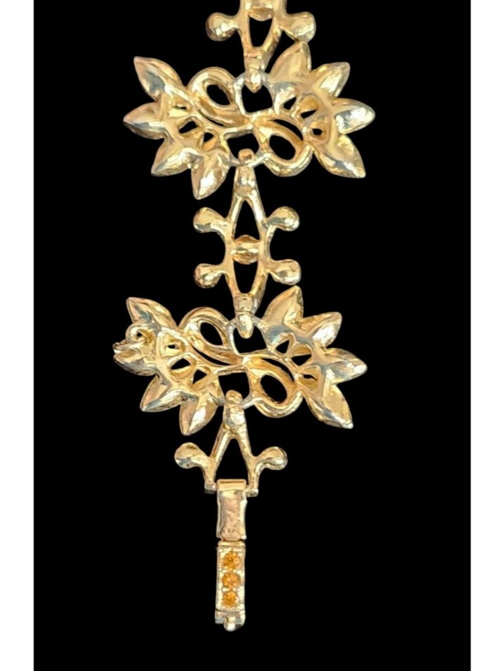 Vintage Ora Gold Tone Bracelet Golden Rhinestones Floral MCM Elegant Jewelry - Picture 7 of 12